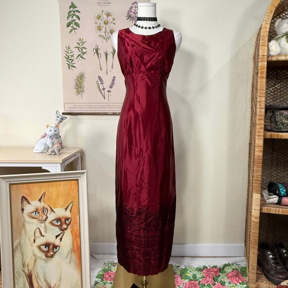 Vintage 90s Floral Velvet Lace Up Back Formal Dress Whimsigoth Romantic Goth S M - Picture 1 of 7